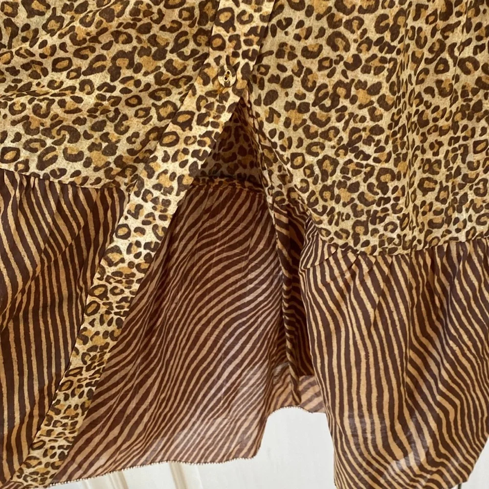 Zimmerman Empire Tiered Dress in Spliced Animal Print in Brown Maxi Dress Size 0 - Picture 10 of 13